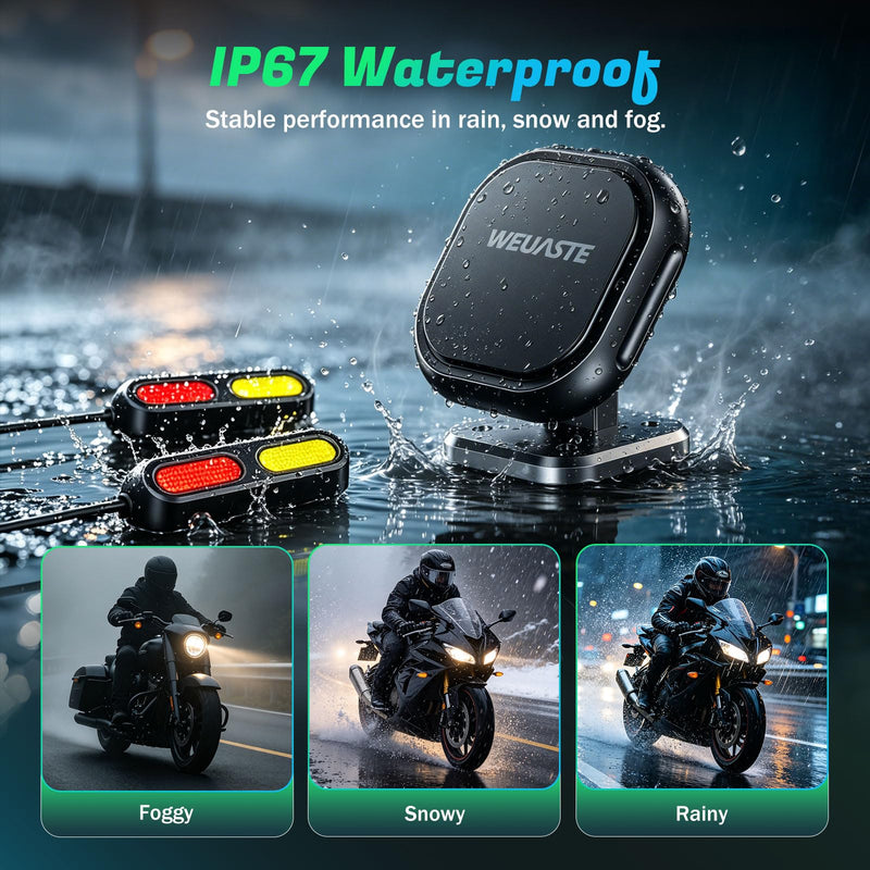 BSD01 Motorcycle BSD Blind Spot Detection System, 24GHz Millimeter-Wave Radar, RCW Rear Collision Warning, IP67 Waterproof, All-Weather Safety Protection with LED Indicators Alert for All Moto Black Large