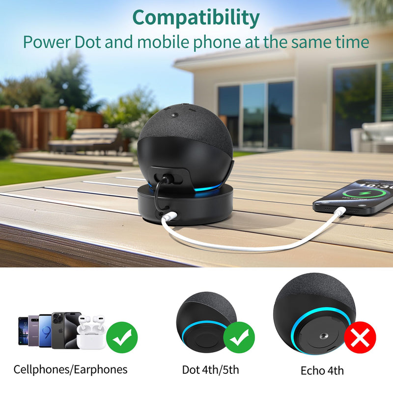 PlusAcc Battery Base for Dot 5th Gen & Dot 4th Gen - Portable Table Rechargeable Stand Accessories Compatible with iPhone Models & Dot 5th Generation (Black) Black