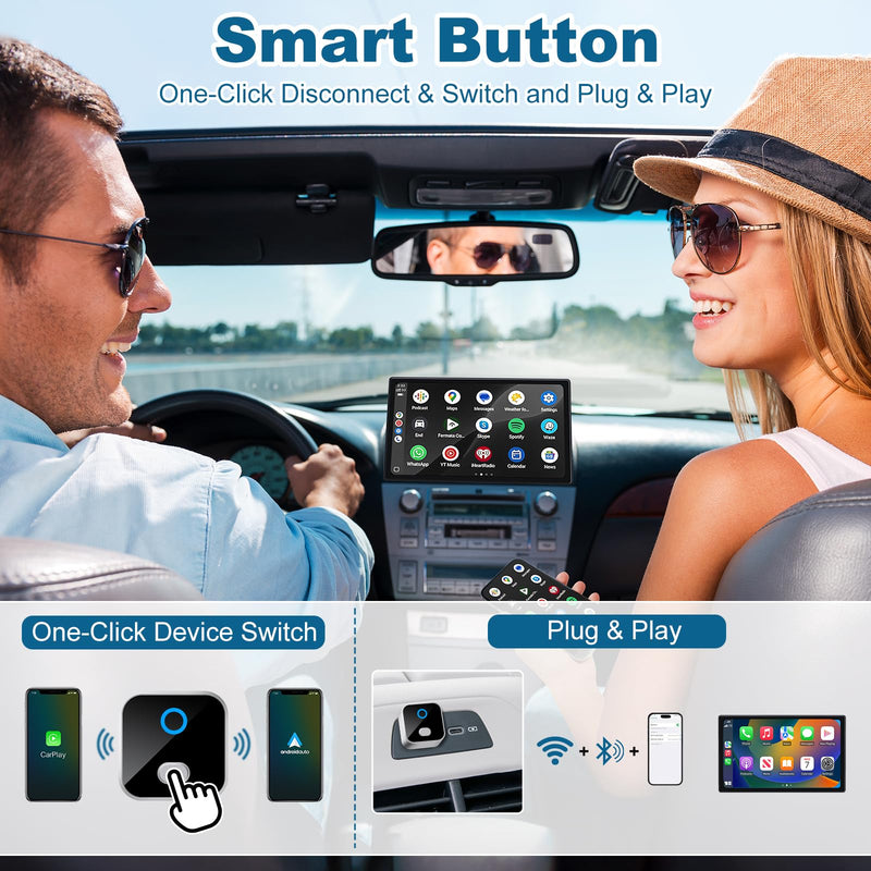 Wireless Carplay Adapter Compatible with iOS 10+/Android 11+ | One-Click Switch Mini Size WiFi 6 & Bluetooth 5.4 Adapter, for Factory Wired CarPlay Cars, Fast Auto-Reconnect,Plug & Play
