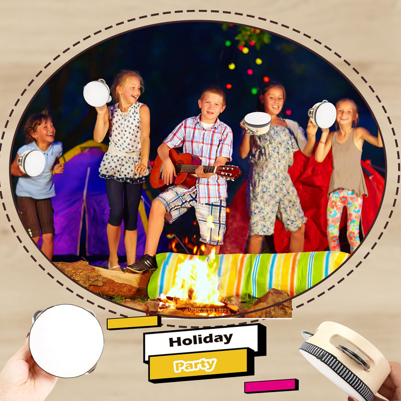 16 Pcs 4 Inch Adult Wedding Tambourines Drum Wooden Natural Handheld Drums Metal Jingles Drums Musical Instruments Percussion for Church Wedding Party Favor