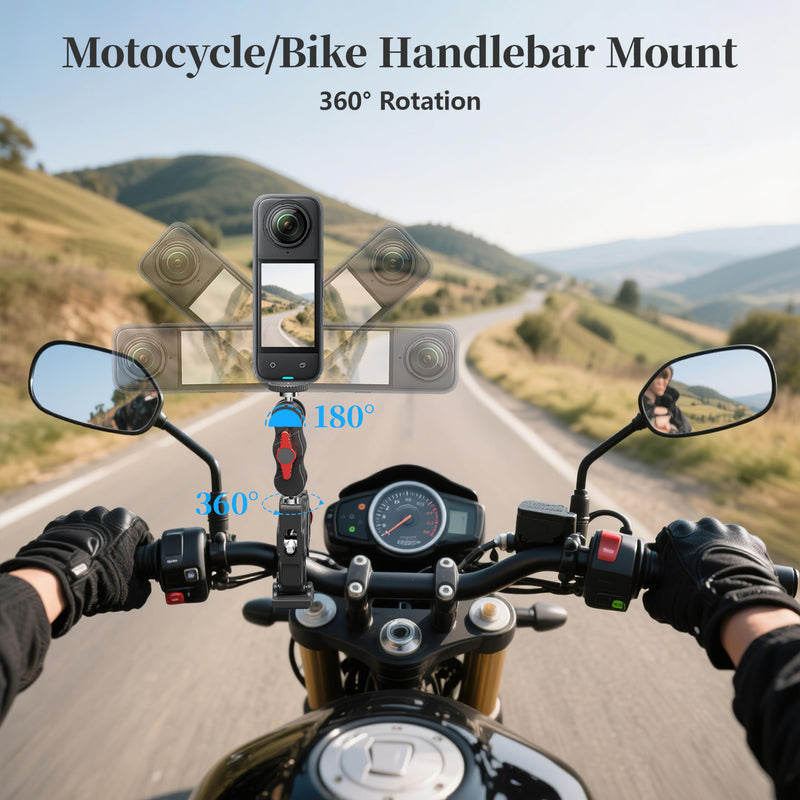 Clamp Camera Mount for DJI Osmo Action 6 5 4 360 Nano for Insta360 X5 X4 Air Go Ultra for Gopro Hero 13 12 11 MAX 2 Metal Fence Motorcycle Bike Mount Handlebar 1/4" Threads Accessories