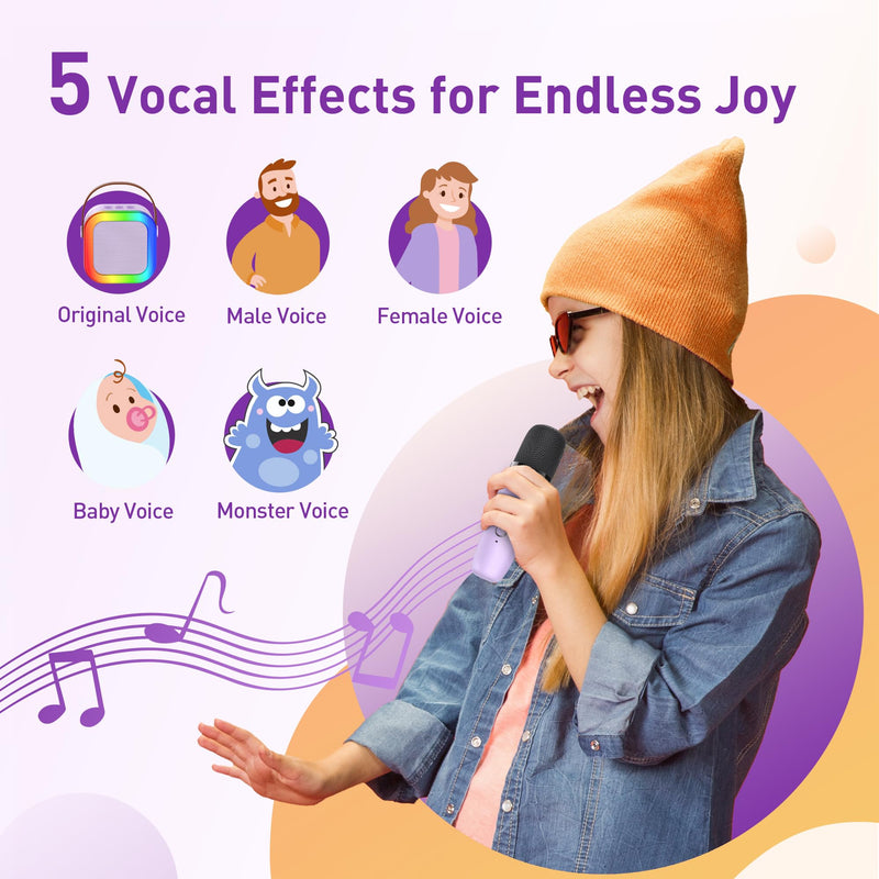 Mini Karaoke Machine: Mini Karaoke Machine with 2 Wireless Karaoke Microphones and Light for Family Home Party - Portable Singing Karaoke Speaker - Stage-subwoofers (Purple) Purple