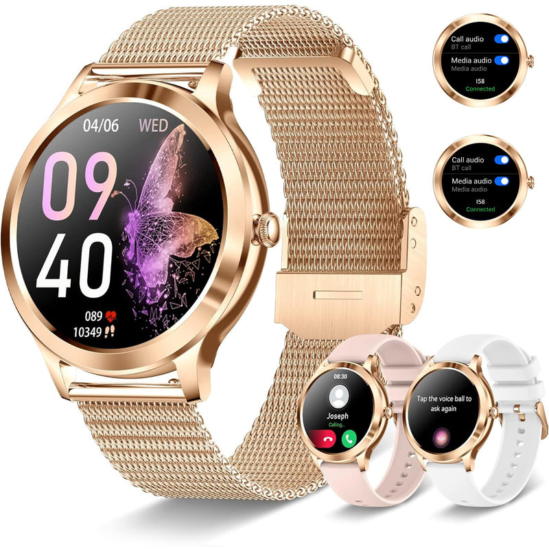Smart Watches for Women, 1.32"HD Fitness Tracker, 24/7 Heart Rate/Sleep Tracking, 120+ Sport Modes, IP68 Waterproof, Smartwatch supports Bluetooth calls/messages, Compatible iPhone&Android, 3 Bands
