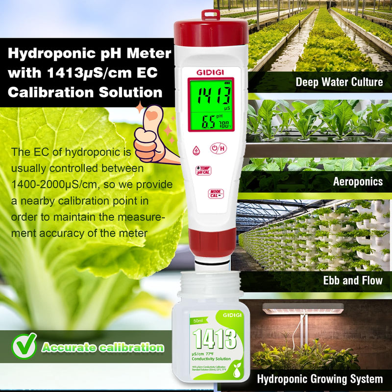 [AUSTRALIA] - pH Meter for Hydroponic Water,Digital EC ppm Tester for Nutrients,pH TDS Reader 4 in 1 with 1413 μs/cm Calibration Solution,High-Sensitivity Backlit Display for Drinking Water,DWC,Indoor Plants 4 in 1 pH Meter with Calibration Solution 