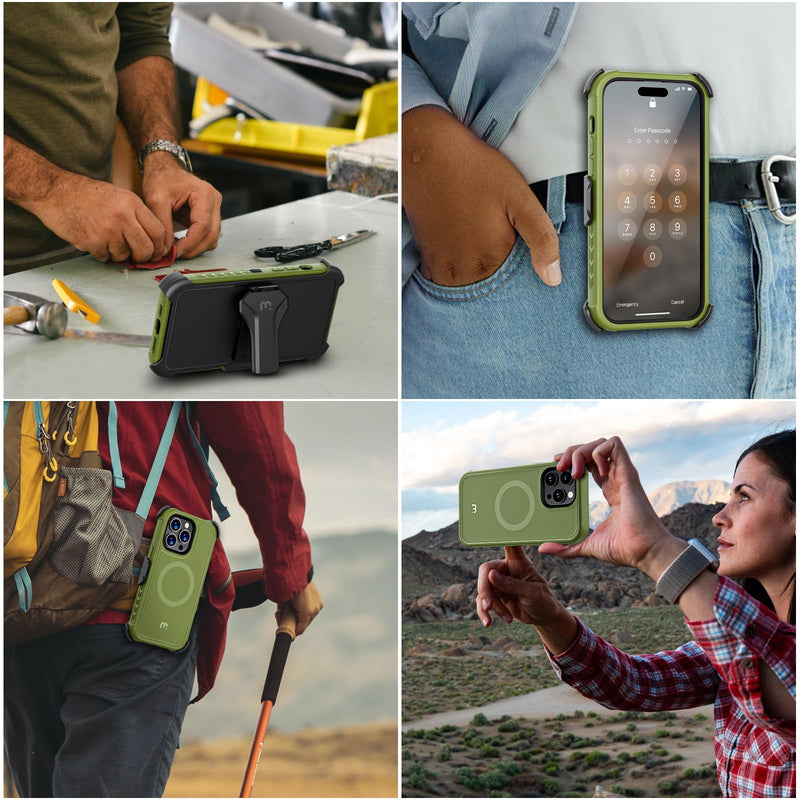 M MYBAT PRO Maverick Series iPhone 14 Pro Max Case with Belt Clip Holster,w/Screen Protector,Anti-Drop,Shockproof,with 360°Rotating Kickstand,Heavy Duty Protection Army Green iPhone 14 Pro Max (6.7")