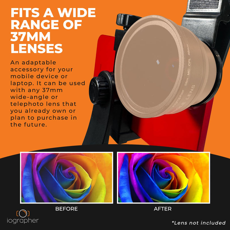 iOgrapher Compact and Portable Lens Clip-On - Easy to Use, Compatible with 37mm Lenses - Seamless Attachment, Durable Material and Steady Grip for iPhone & Android (Lens Not Included)