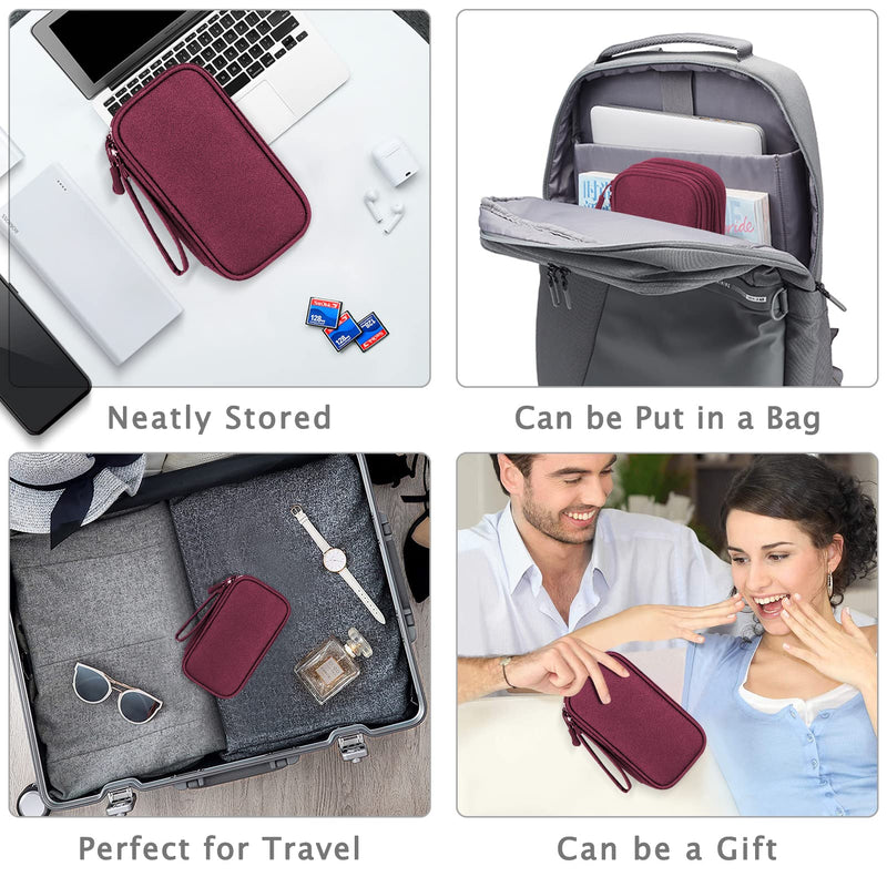 FYY Electronic Organizer, Travel Cable Organizer Bag Pouch Electronic Accessories Carry Case Portable Waterproof Double Layers Storage Bag for Cable, Charger, Phone, Earphone, Medium Size- Wine Red Wine Red-1