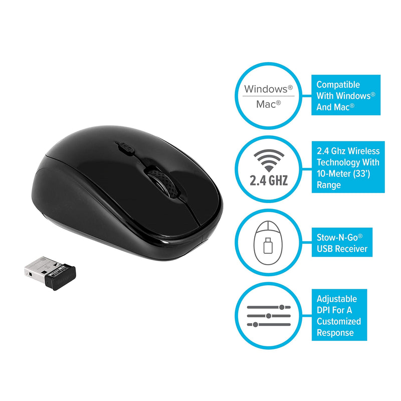 Targus Wireless Mouse with Blue Trace Technology for Tracking, Includes Micro USB Receiver and 2 Batteries, Black and Gray (AMW50US)