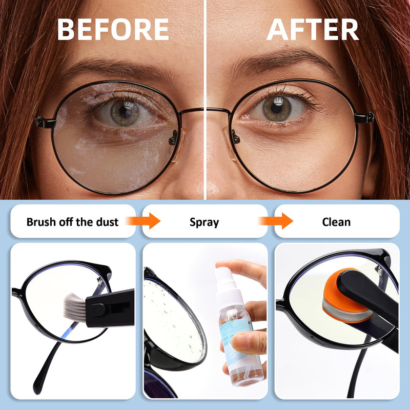 Glasses Cleaning Kit Eyeglass Cleaner, Anti Fog Lens Cleaner Spray with Microfiber Lens Cleaning Cloth, Eye Glass Repair Kit with Screws and Screwdriver, Nose Pads, Portable Glasses Cleaner Tool Light Black