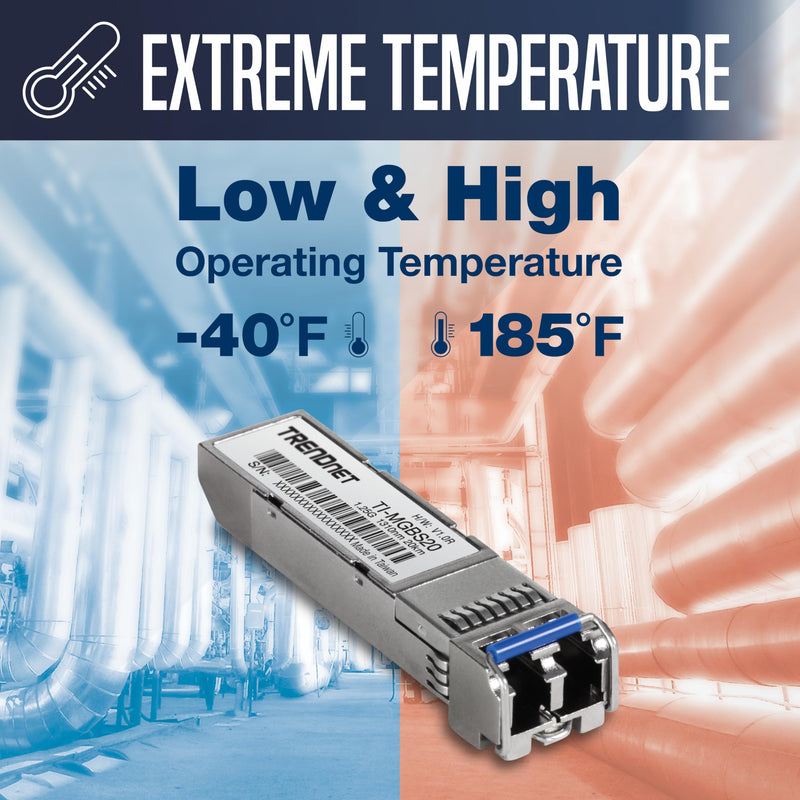 TRENDnet TI-MGBS20, 1000Base-LX Industrial SFP Single- Mode LC Module (20km), Lifetime Protection