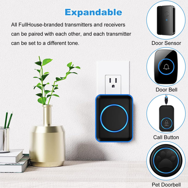 Caregiver Pager, FullHouse Wireless Call Button 1000+ Feet, SOS Alert Nurse Calling Elderly Fall Help System for Patient/Disabled Monitoring at Home, IP55 Waterproof 1 Call Button + 1 Receiver
