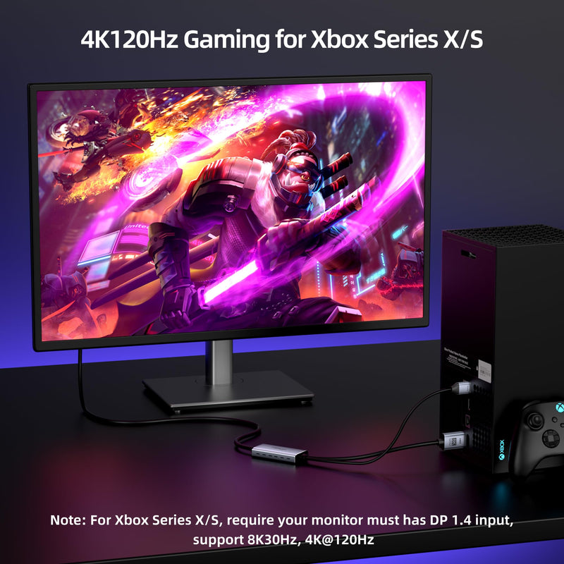 fairikabe 4K@144Hz HDMI 2.1 to DisplayPort 1.4 Cable Adapter 6FT | 4K@120Hz/8K Active HDMI Source to Display Port Monitor Cable 8K, Converter for Computer PC PS5 Xbox, Male to Male