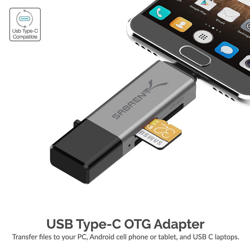 SABRENT USB 3.0 and USB Type-C OTG Card Reader Supports SD, SDHC, SDXC, MMC/MicroSD, T-Flash (CR-BCA2) 2-Slot USB A & C