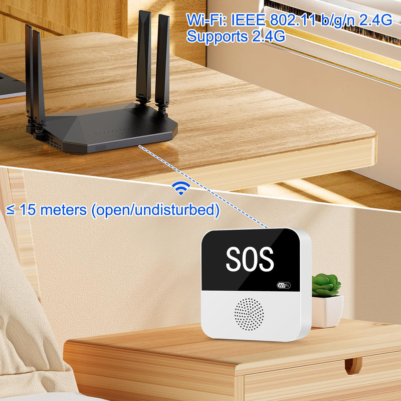 WiFi Wireless Caregiver Pager Call Button Life Alert System Emergency Alert Button for Seniors Patient Disabled Elderly 2 Panic Buttons 1 Receiver(only Supports 2.4GHz Wi-Fi) 2 black call buttons + 1 receiver