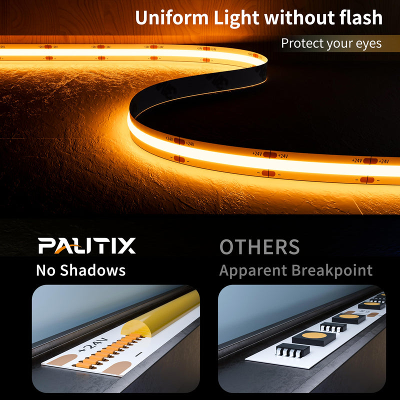 [AUSTRALIA] - PAUTIX COB LED Strip Light 20ft/6.1m 3087LEDs Warm White 2000K CRI90+ High Lumen,DC24V Flexible LED Tape for Cabinet Home DIY Lighting Projects with 1pcs COB Connector Wire(Power Supply Not Included) 2000K/20ft 