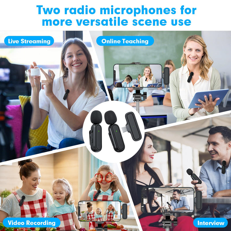 [AUSTRALIA] - 2-Pack Wireless Lavalier Microphone for iPhone Android - Plug and Play Noise Reduction Clip-on Mic with Charging Case, for Vlogging YouTube Live Streaming Zoom Meetings Video Recording Youtuber Oval Case Dark Black 