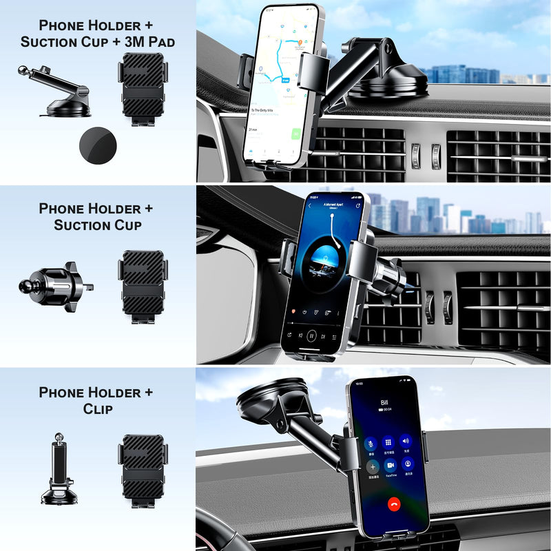 3 in 1 Wireless Car Charger, Phone Holders for Your Car 15W Fast Charging Auto Clamping, Car Phone Mount for iPhone 17 16 15 14 13 Mini Pro Max XR, Samsung Galaxy S25 Ultra S24 S23 S22 S21 Black