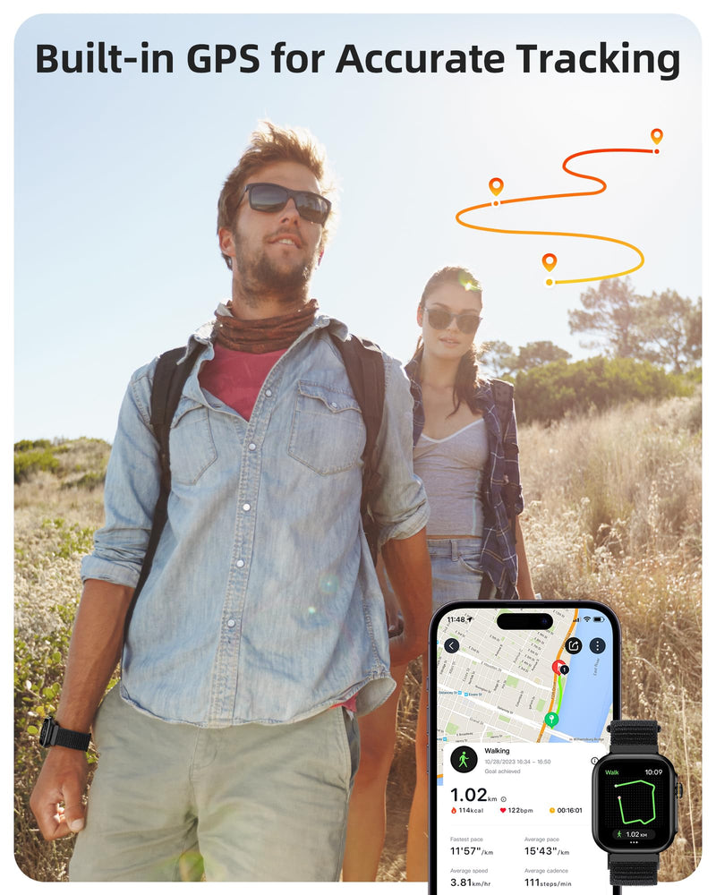 Parsonver Built-in GPS Smart Watch for Men Women with Bluetooth Calling, GPS Fitness Activity Tracker 100+ Sport Modes, Heart Rate Sleep Monitor, Waterproof Pedometer for Android & iPhone(Two Bands) | Waterproof Fitness Activity Tracker 100+ Sports Mod...
