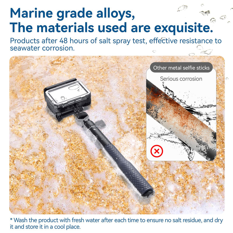 TELESIN 360° Waterproof Selfie Stick 25.75" w Hand Strap Underwater Dive Diving Extension Stick Pole Monopod for GoPro Max 12 11 10 9 8 7 Insta360 X3 GO3 Ace Pro DJI Action 5 Pro 4/3 Osmo Pocket 3