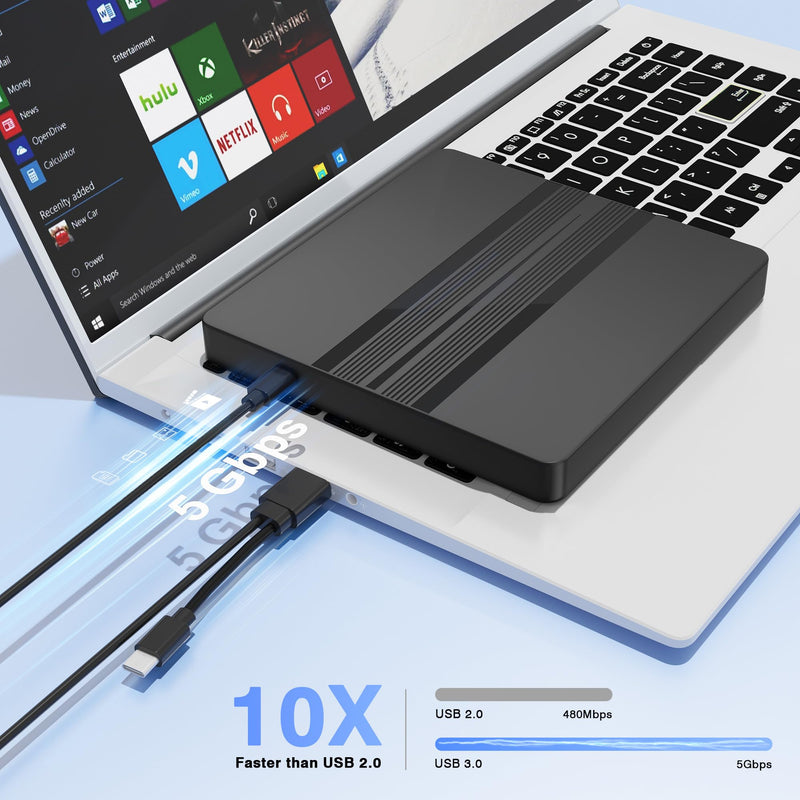Ultra-Thin External CD DVD Drive with Extra-Long 31.5 Inch Cable | Portable CD/DVD +/-RW Burner USB 3.0 & USB-C Plug & Play Optical Drive for Laptop Desktop PC Windows Mac OS Linux Apple