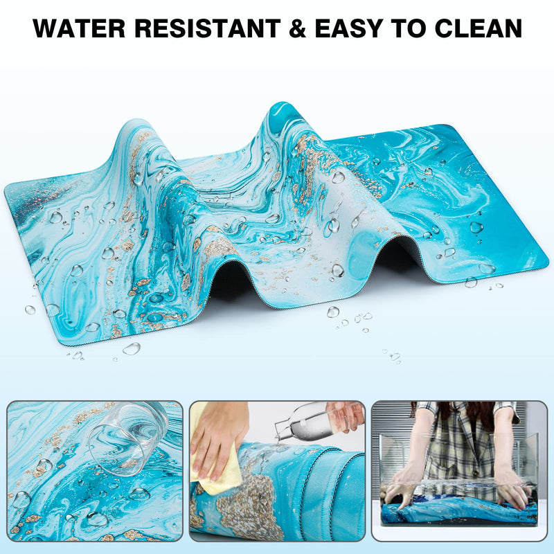 Large Mouse Pad, Marble Desk Mat, Canjoy 31.5" x 15.7" Extended Gaming Mouse Pad Waterproof Computer Keyboard Mousepads with Non-Slip Rubber Base for Work, Game, Office, Home Light Blue Gold Marble