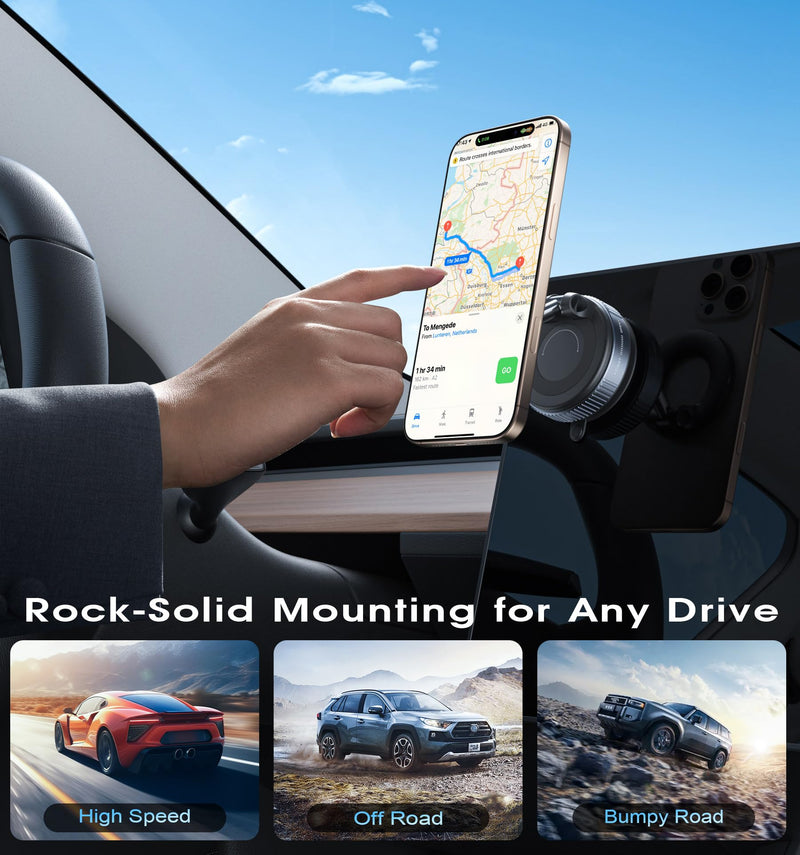 REOKILY 2026 Upgraded Vacuum Magnetic Car Phone Holder 360° Reinforced 96LBS Ultra Suction Cup Phone Mount for MagSafe Cell Phone Holders for Your Car/Gym/Mirror Mount for iPhone & Android Black