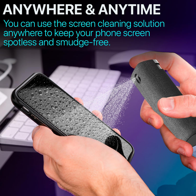 [AUSTRALIA] - Mini Screen Cleaner Spray – Finger Proof Screen Cleaner for Smartphones, iPads, MacBooks, Laptops, Car Screens, Touchscreens – 3 in1 Mist Cleaner, Microfiber Cloth and Protective Cover (Grey) Grey 