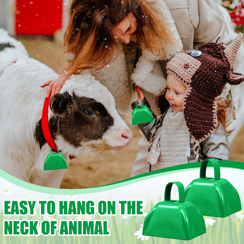 Therwen 12 Pack Metal Cow Bells Noise Makers with Handle 3 Inch Hand Percussion Cowbells Bulk Loud Call Bell for Sporting Events Cheering Football Games Team Spirit Weddings Party Noisemakers (Green) Green