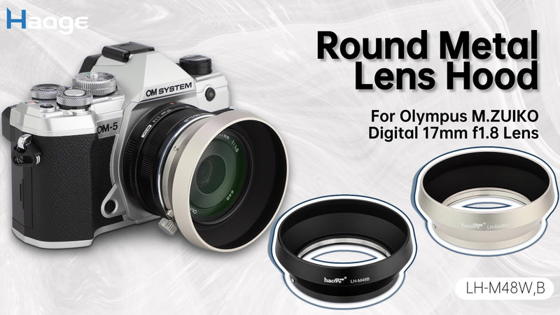 Haoge LH-M48B Metal Lens Hood Shade for Olympus M.ZUIKO Digital 17mm F1.8 17 1.8 Lens Replaces LH-48B Black [Black-Round-]