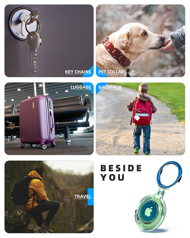 4 Pack Airtag Keychain Waterproof, Air Tag Holder for Apple Airtag GPS Tracker, Soft Full-Body Shockproof Apple Tag Case for Dog Cat Collar, Luggage, Keys (Purple, Green, Blue, Pink) Purple, Green, Blue, Pink