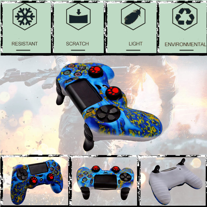 Silicone Skin for Ps4 Controller, 2pcs Anti-Slip Shell Cover Case with 10 Joystick Grips, 2 Pairs L2 R2, 4pcs Led Light Bar Skin for Playsation 4/ Slim/Pro Dualshock 4 Controller Wireless Gamepad PS4 controller #4
