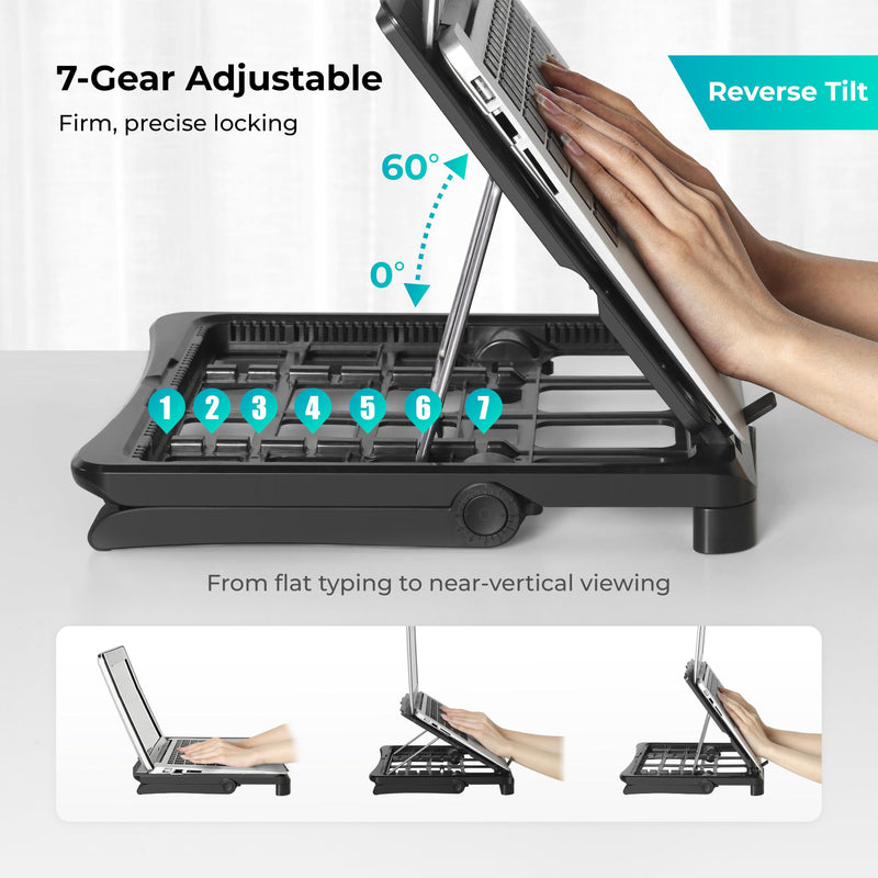ergounion Adjustable Laptop Stand for Desk, Ergonomic Riser for 10-17" Lap | ABS 4-in-1 sit-stand riser with phone holder. Fits Mac/Dell/HP. Great for students & workers.For office, dorm, travel, gaming
