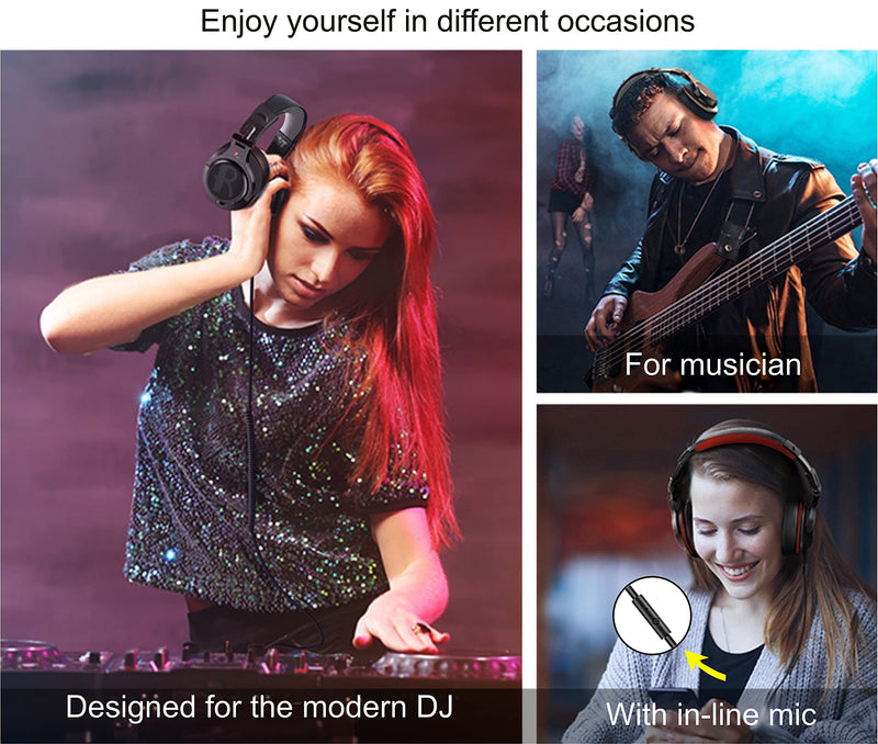 [AUSTRALIA] - Prosonic DJ2G Over Ear Headphone, Wired Bass Headset with 40mm Driver, Foldable Lightweight Headphones with Shareport and Mic for Recording Monitoring Mixing Podcast Guitar PC TV (Black Grey) Black Grey 