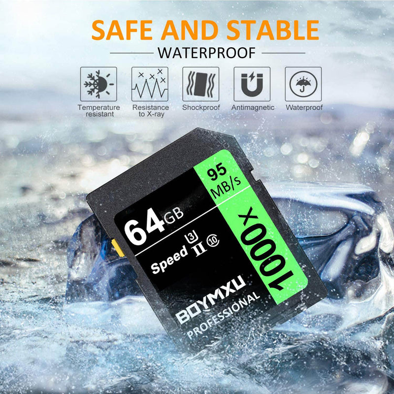 64GB Memory Card, BOYMXU Professional 1000 x Class 10 UHS-I U3 Memory Card Compatible Computer Cameras and Camcorders, Memory Card Up to 95MB/s, Green/Black 64GB GREEN