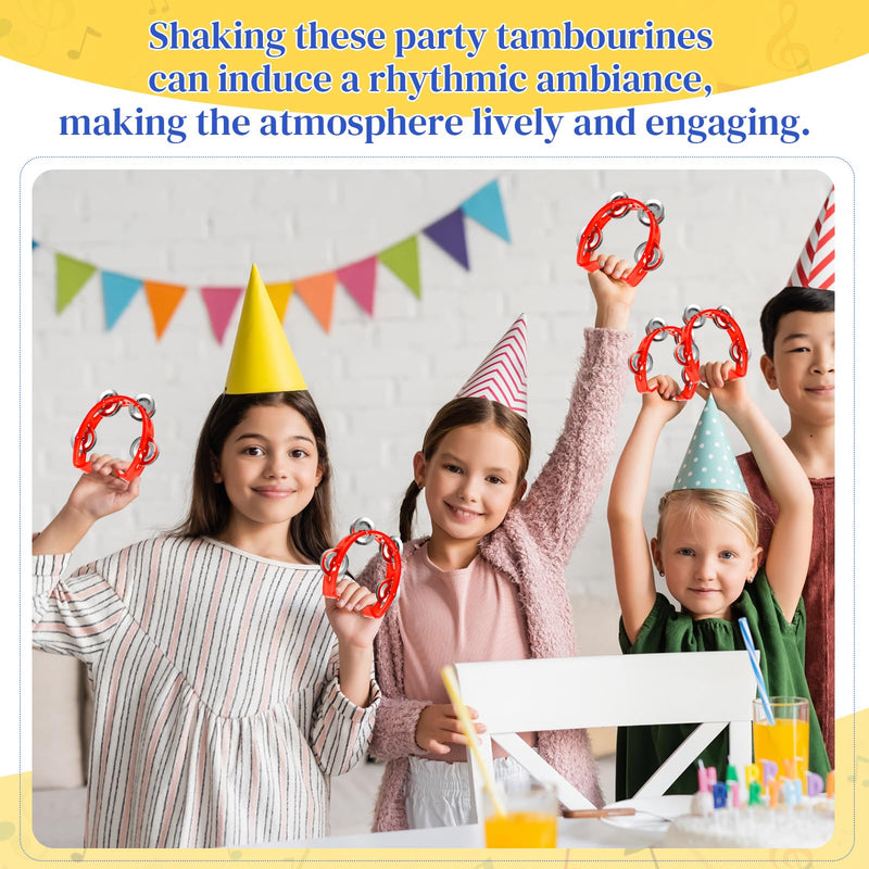 12 Pcs Plastic Percussion Tambourine with 4 Bells Rhythm Musical Instruments for Adults Hand Tambourine Hand Held Percussion Drum for Party Kindergarten Family School Supplies (Red) Red