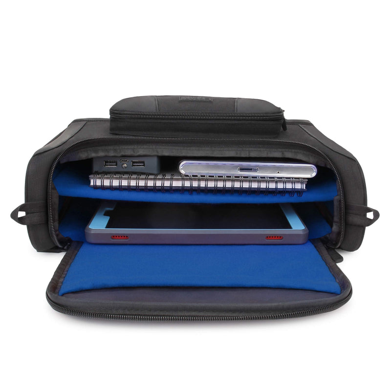 USA Gear Compact Tablet Messenger Bag Compatible with Samsung Galaxy Tab S7 11", Lenovo Tab M10 10.3", Samsung Galaxy Tab S6 Lite 10.4" - Shoulder Strap, Padded Adjustable Interior (Blue) Black and Blue