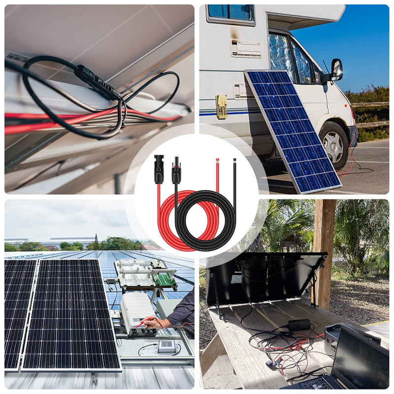 iGreely Solar Panel Extension Cable - 10 Feet 10AWG(6mm²) Solar Extension Cable with Female and Male Connector Solar Panel Wiring Wire Adapter (10FT Red + 10FT Black) 10Ft 10AWG