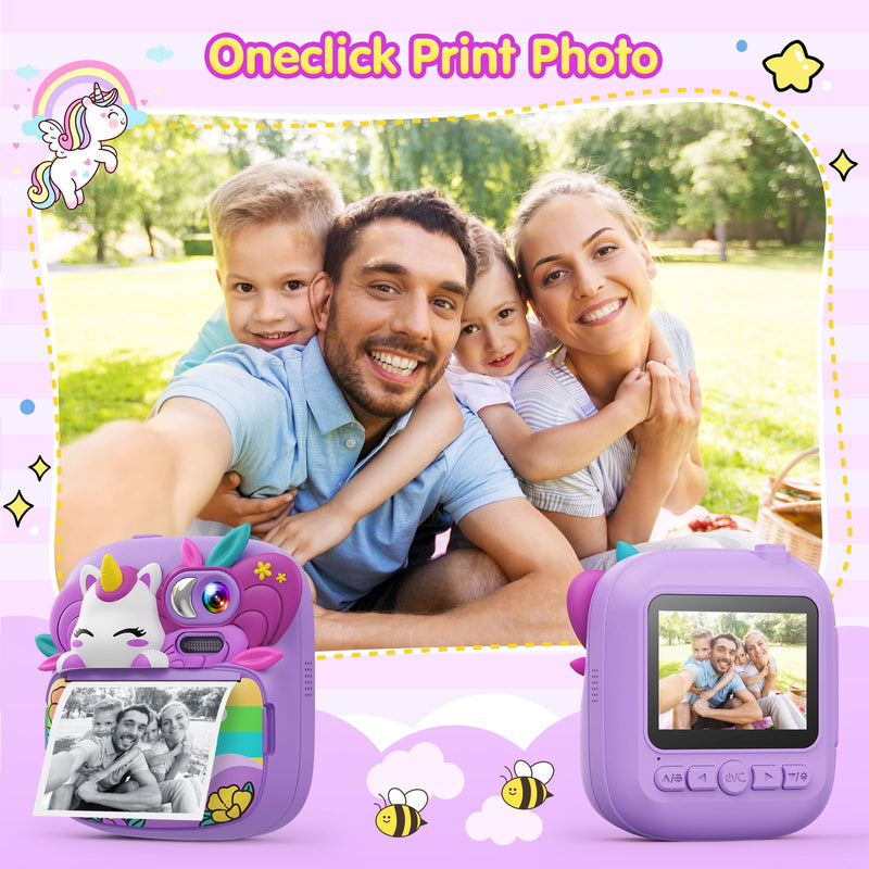 Kids Camera Instant Print, Camera for Kids with Printable Photos, Toddler Camera Toys for Children Ages 3-14, Digital Camera Birthday Gifts for Girls 4 5 6 7 8 9 10 11 12 13 Years Old - Purple
