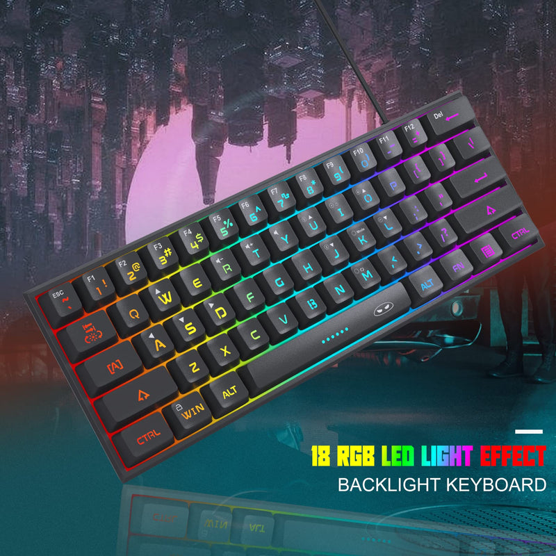 Mini 60% Gaming Keyboard, RGB Backlit 61 Key Ultra-Compact Keyboard, MageGee TS91 Ergonomic Waterproof Mechanical Feeling Office Computer Keyboard for PC, MAC, PS4, Xbox ONE Gamer(Black) Black