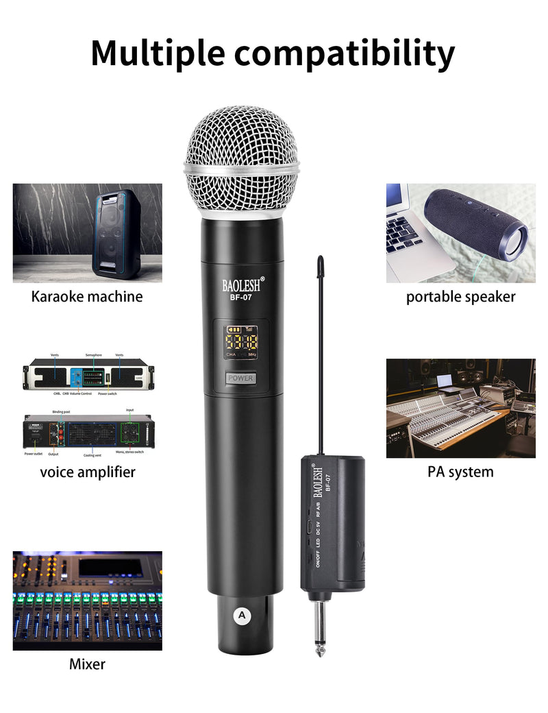 [AUSTRALIA] - Dual Wireless Microphones Karaoke for Singing, Cordless Dynamic Microphone System for Long-Distance Use, with Rechargeable UHF Receiver, Perfect for Karaoke, Church, Speech, Wedding, Party 