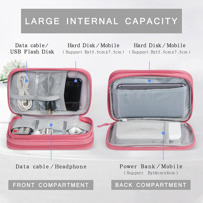 Skycase Travel Cable Organizer,Electronics Accessories Cases, All-in-One Storage Bag,[Waterproof] Accessories Carry Bag for USB Data Cable,Earphone Wire,Power Bank, Phone,Pink Pink Double Layer-M