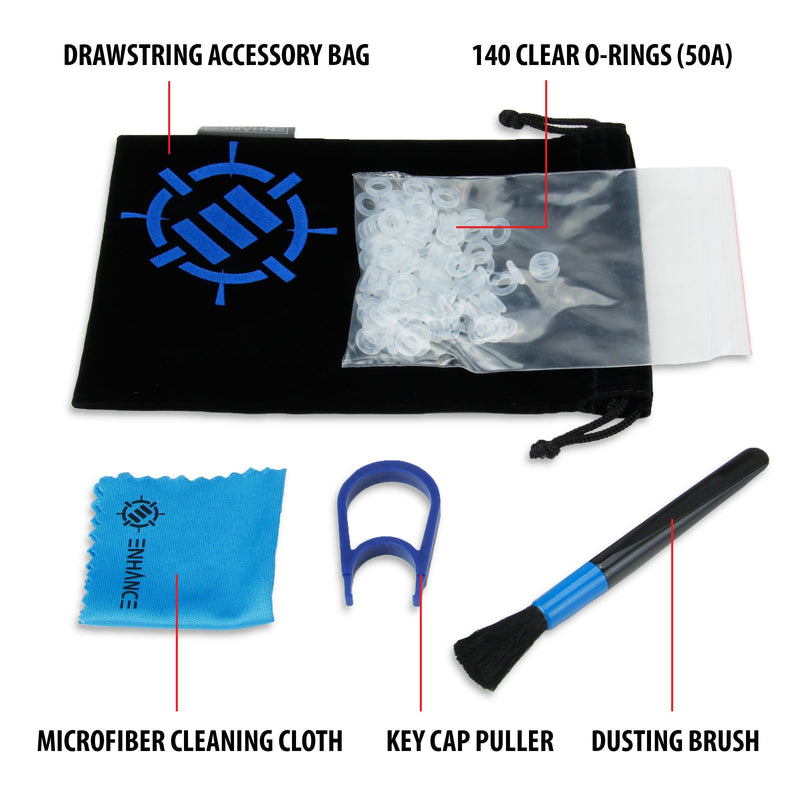 ENHANCE Mechanical Keyboard O Ring Ultra-Quiet Switch Dampeners Damper Firm 50A Clear (140pcs), Key Cap Remover, Cleaning Brush, Cloth and Accessory Bag - Mod Kit for Cherry MX, TTC, Kaihua 50A (Firm)