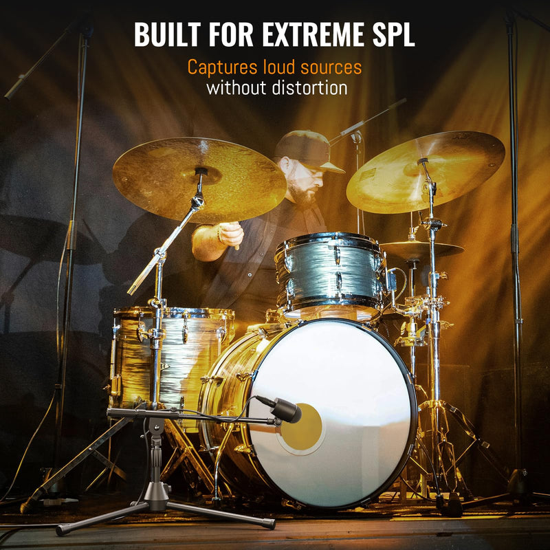 Phenyx Pro PDM33 Kick Drum Microphone, Cardioid Dynamic Mic with Locking Stand Adapter, Integral XLR Connector, and Metal Mesh Grille