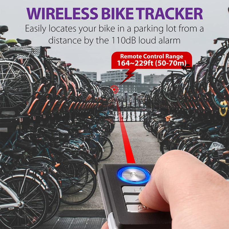 Fosmon USB-C Rechargeable Bike Alarm with Remote, IP55 Waterproof Wireless 110dB Loud Anti-Theft Vibration Motion Sensor Vehicle Tracker Alarm Security System for Bicycle, E-Bike, Motorcycle, Scooter 1 Pack - 110dB IP55