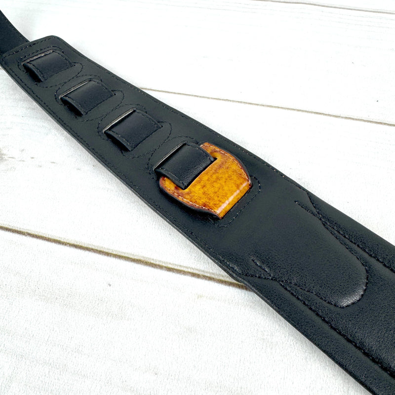 Walker & Williams GB-34 Latigo Tan Padded Leather Strap with Zodiac Star Pattern For Acoustic, Electric, And Bass Guitars