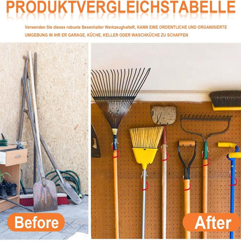 EVDZNA Metal Hook Tool Holder 15 Pieces, Red, Tool Holder, Broom Holder, Garden Tools Hanging, Multifunctional System, Holder for Garden Tools & Electrical Appliances, Metal Hooks, Rubberised Handle