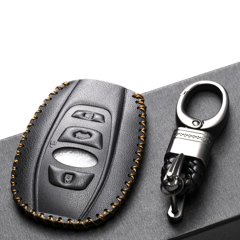 Vitodeco Leather Smart Key Fob Case Cover Compatible with Subaru Forester, Impreza, Outback, WRX, BRZ, XV Crosstrek, Ascent, Solterra 2014 - 2024 (4-Button, Black) 4-Button