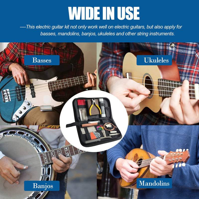 72 PCS Guitar Tool Kit for Set Up, Intonation Adjustment and Repair, Maintenance Kit for Bass Banjo and Ukulele, Accessories for Guitar Enthusiast Black