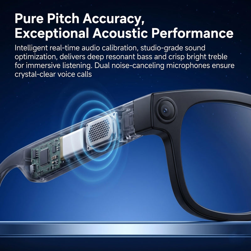 AI Smart Glasses with Voice Assistant & 1080P Camera, Bluetooth Audio & Real-Time Translator; with Anti-Shake Video, Magnetic Charging, Interchangeable Lens, Hands-Free Calling & Music