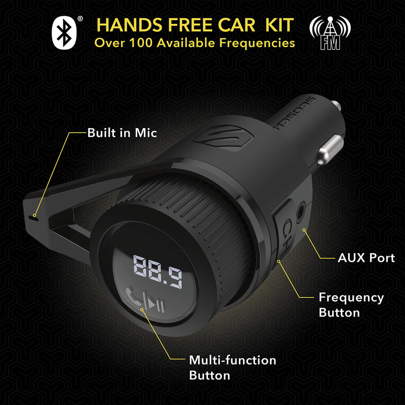 Scosche BTFM5 Bluetooth Hands-Free Car Kit with Digital FM Transmitter and Dual 12W USB Charging Ports For Vehicles Dual USB-A, 12W Black